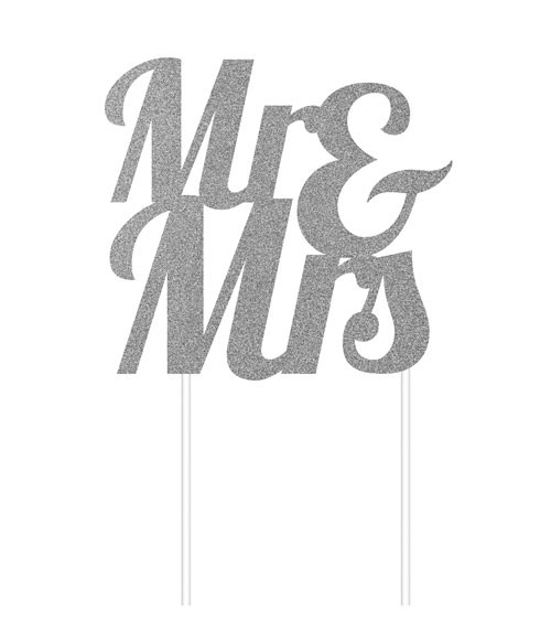 Kuchen-Topper aus Papier "Mr & Mrs" - glitter silber