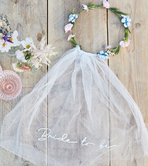 Blumen-Haarkranz mit Schleier "Bride to Be"