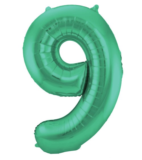 Zahl-Folienballon "9" - matt grün - 86 cm